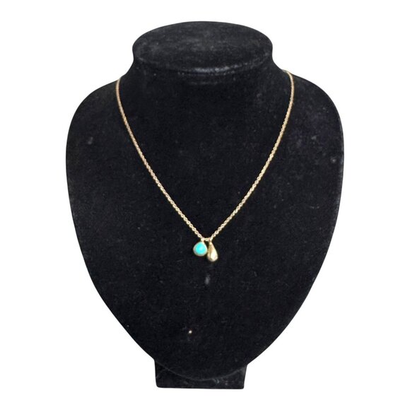Sterling Silver Necklace Gold Vermeil Turquoise & Gold Drops Petite Vintage - Picture 2 of 9